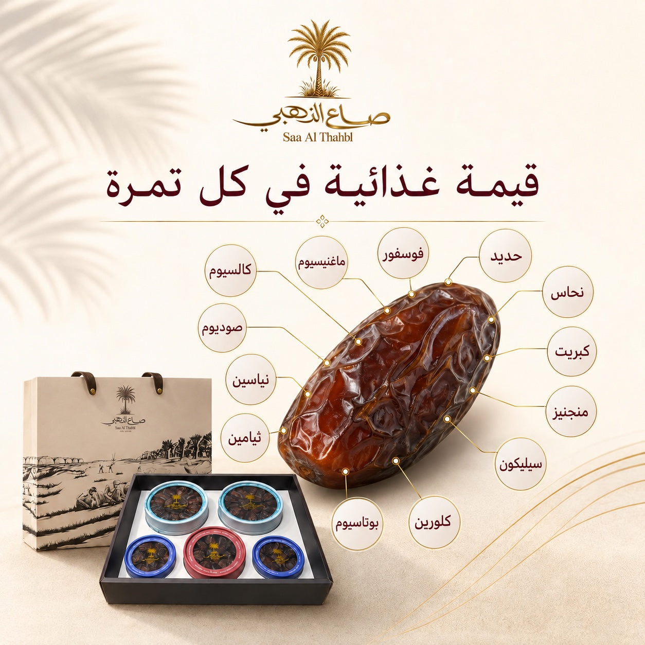دليل بصري للقيمة الغذائية والمعادن الموجودة في التمور